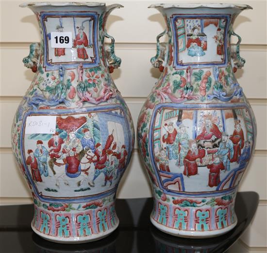 A pair of 19th century Chinese famille rose vases 35.5cm (a.f.)